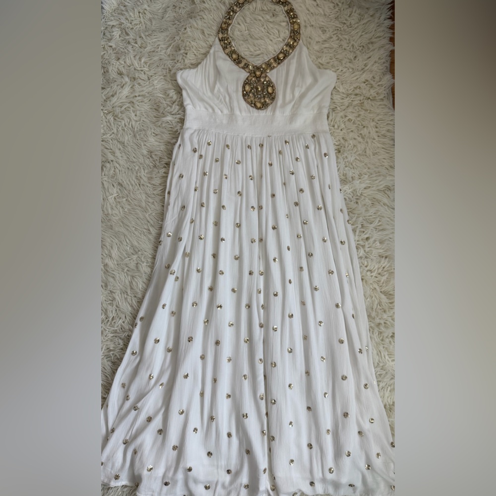 Boston Proper Sequin Polka Dot Maxi in White/Gold XL - Picture 3 of 6